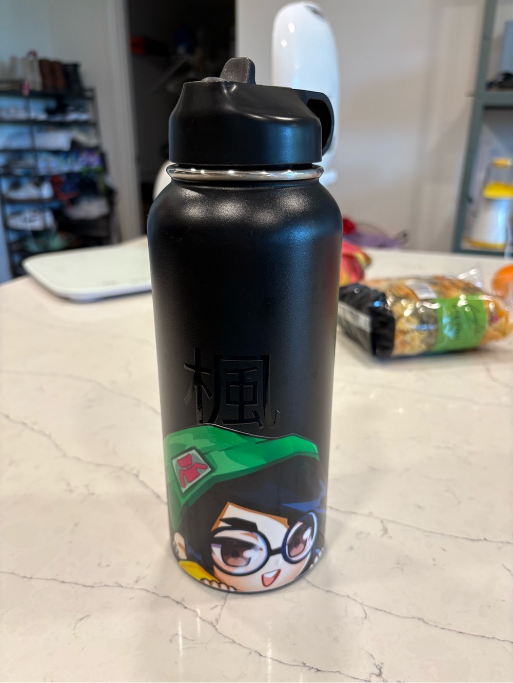 Kyedae Streamer Merch 32oz Insulated Water Bottle Black Valorant Killjoy Sticker